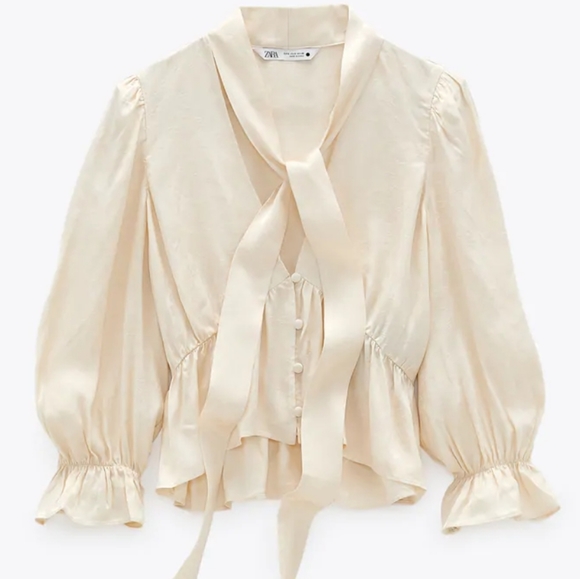 Zara Tops - NWT Zara Jacquard Blouse with Bow Medium